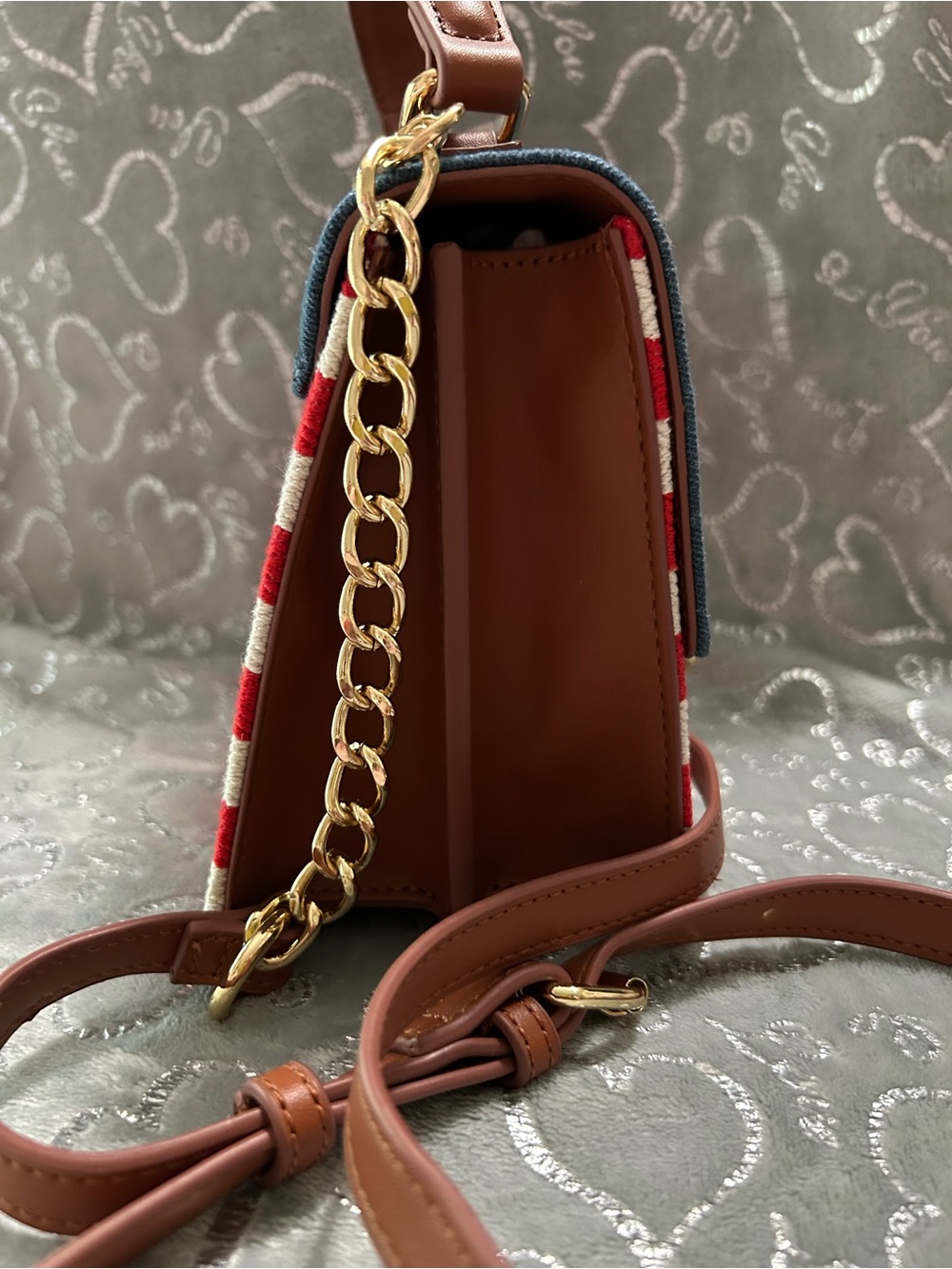 NWT Betsey Johnson, Mini, Red, White & Blue Star Studded Crossbody with Charm - Picture 6 of 12